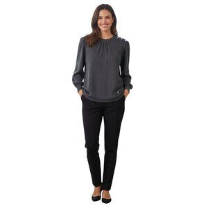 Adrienne Vittadini Gray Soft Rhinestone Button Puff Shoulder Sweater Size XL